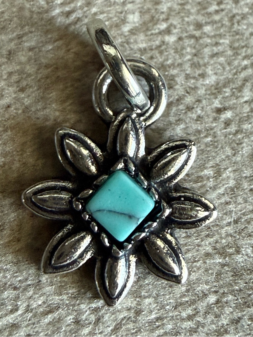 Floral Pendant Necklace with Turquoise Square Stone - Turquoise Silver